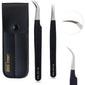 Black Fiber Tip Lash Tweezers straight and curve tips set