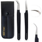 Black Fiber Tip Eyelash straight and 45-degree curve tips Tweezers set - Cross Edge Corporation