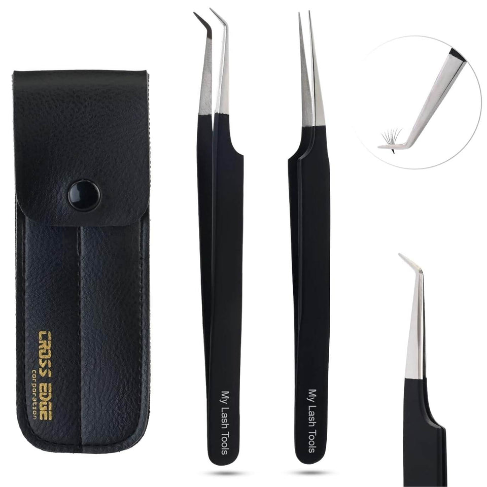 Black Eyelash Extensions Tweezers SET OF 2 Mini Isolation & Micro grip - Cross Edge Corporation