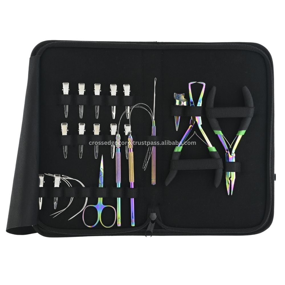 All in one Hair extension tools kit  Tape In Plier 3 Hole Micro Beads & Nano Rings Plier Micro Beads Remover Pliers Hair Extension Applicator Tools Hair Extension Loop & Crochet Hook Tool Precision Hair Parting Tool The Keratin Bond Cutter 10pcs Hair Styling clips 4pcs C Type Needles Multipurpose Thread cutting Scissor