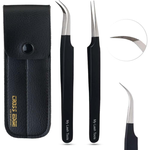 Black Fiber Tip Straight Pointed, and Curves Lash Tweezers for Volume Isolation set