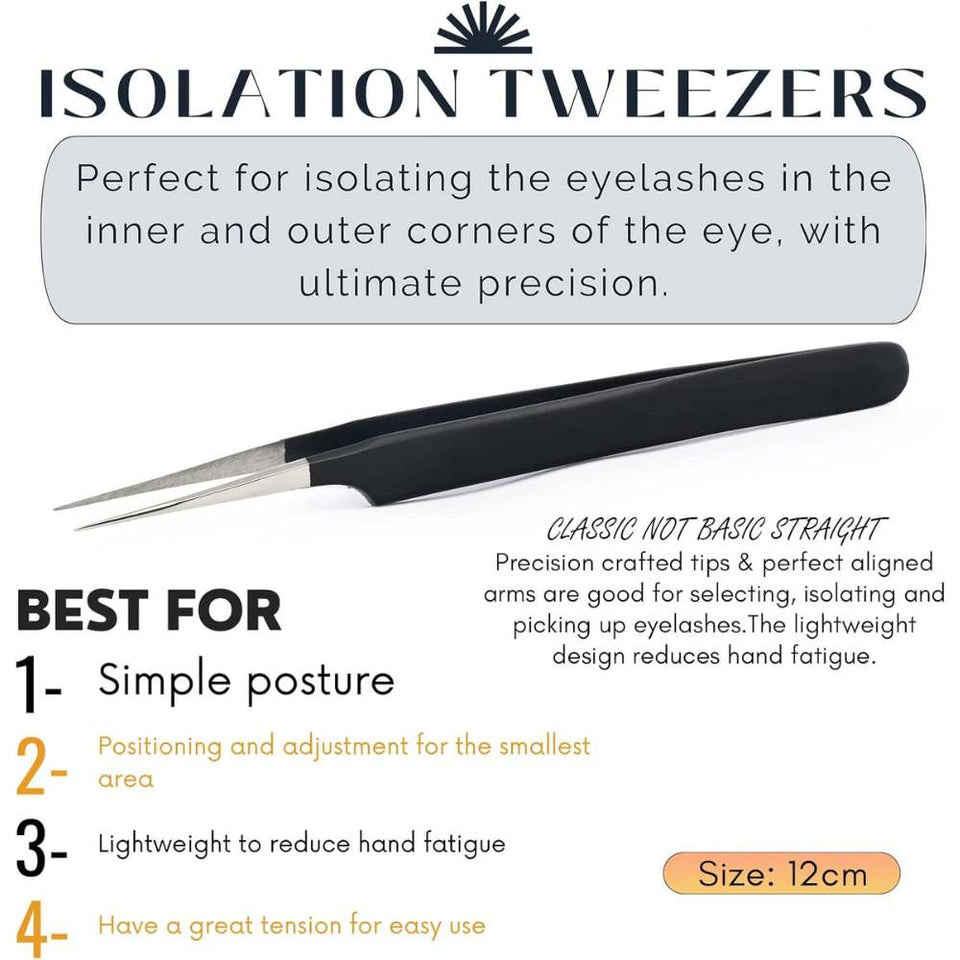Black Fiber Tip Straight Pointed, and Curves Lash Tweezers for Volume Isolation set - Cross Edge Corporation