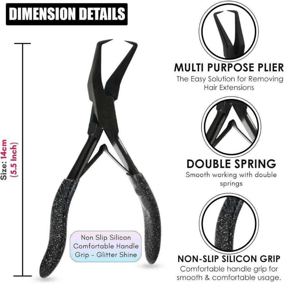 Black Hair Extension Micro Beads & Tape in Remover Plier with Soft Rubber Grip - Cross Edge Corporation