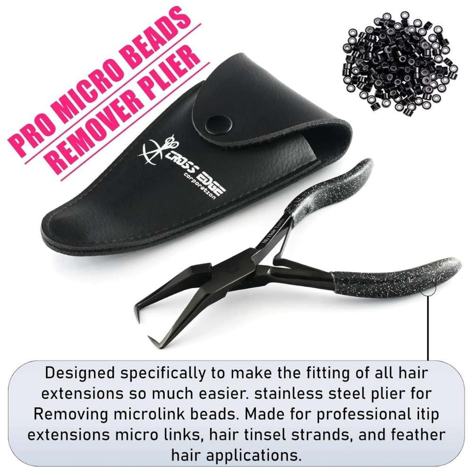 Black Hair Extension Micro Beads & Tape in Remover Plier with Soft Rubber Grip - Cross Edge Corporation