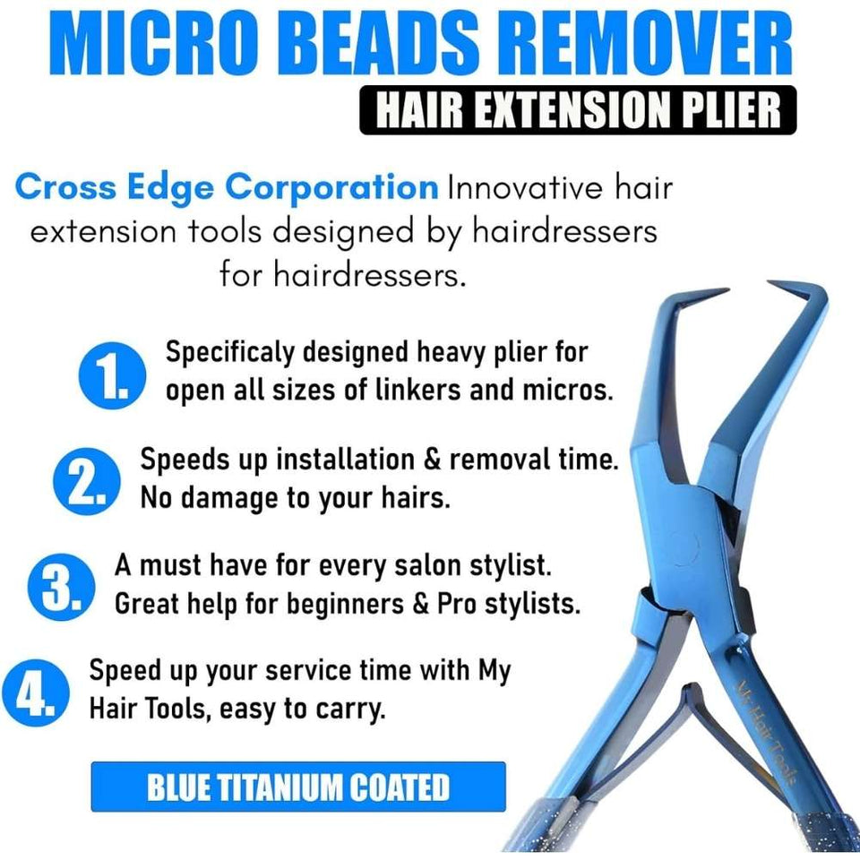 Blue Hair Extension Micro Beads & Tape in Remover Plier with Soft Rubber Grip - Cross Edge Corporation