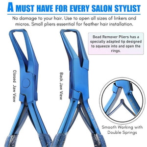 Blue Hair Extension Micro Beads & Tape in Remover Plier with Soft Rubber Grip - Cross Edge Corporation