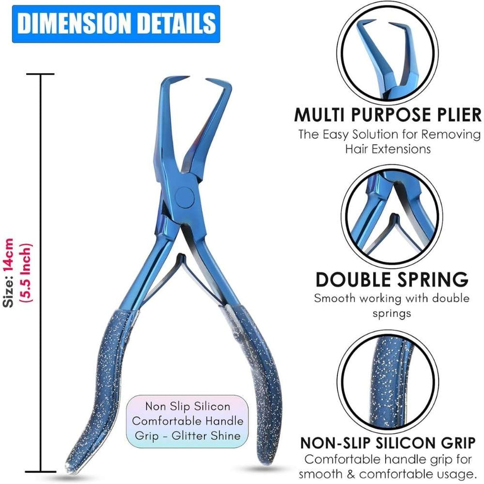 Blue Hair Extension Micro Beads & Tape in Remover Plier with Soft Rubber Grip - Cross Edge Corporation