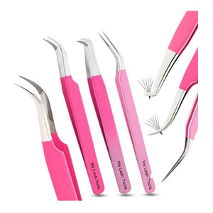 3Pcs Pink Lash Tweezers Set for Eyelash Extension - Cross Edge Corporation