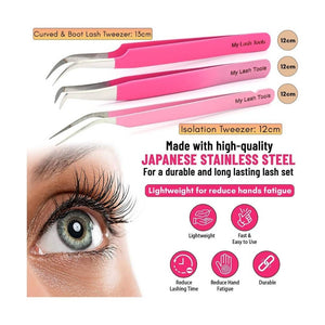 3Pcs Pink Lash Tweezers Set for Eyelash Extension - Cross Edge Corporation