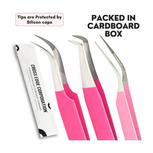 3Pcs Pink Lash Tweezers Set for Eyelash Extension - Cross Edge Corporation