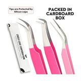 3Pcs Pink Lash Tweezers Set for Eyelash Extension - Cross Edge Corporation