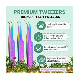 Fiber Tip Lash Tweezers for Eyelash Extensions Professional SET OF 4 - Cross Edge Corporation