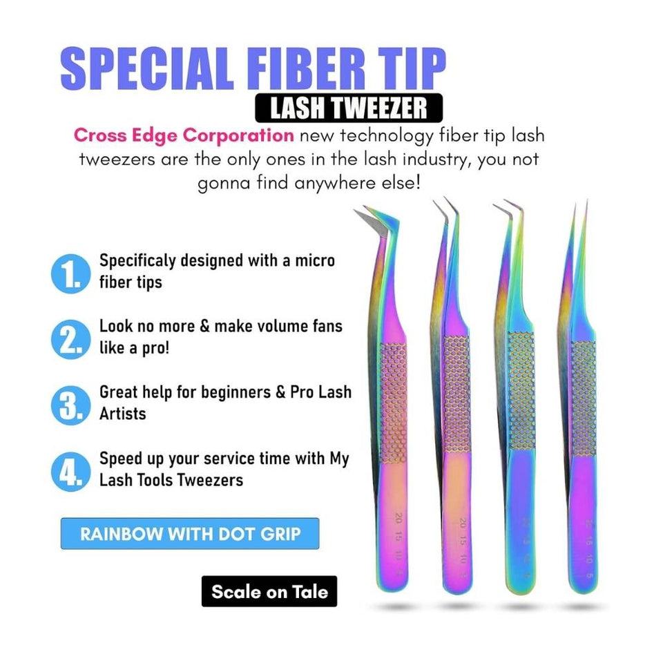 Professional SET OF 4 Fiber Tip Lash Tweezers for Eyelash Extensions - Cross Edge Corporation