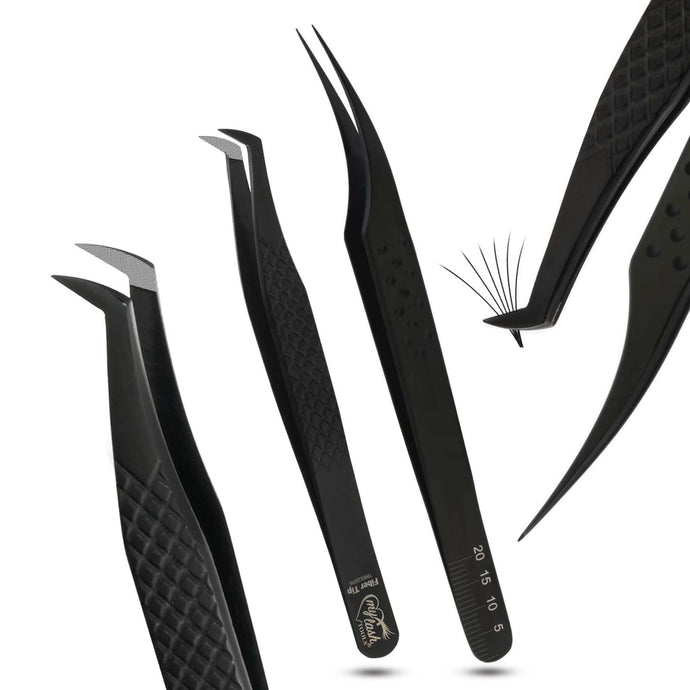 Black Fiber Tip Boot Volume Tweezer and Dolphin Isolation Eyelash Tweezers Set (2pcs) - Cross Edge Corporation