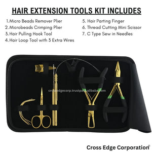 Hair extension tools including | Micro Beads Remover Pliers | 4pcs C Type Needles | Loop & Crochet Hook