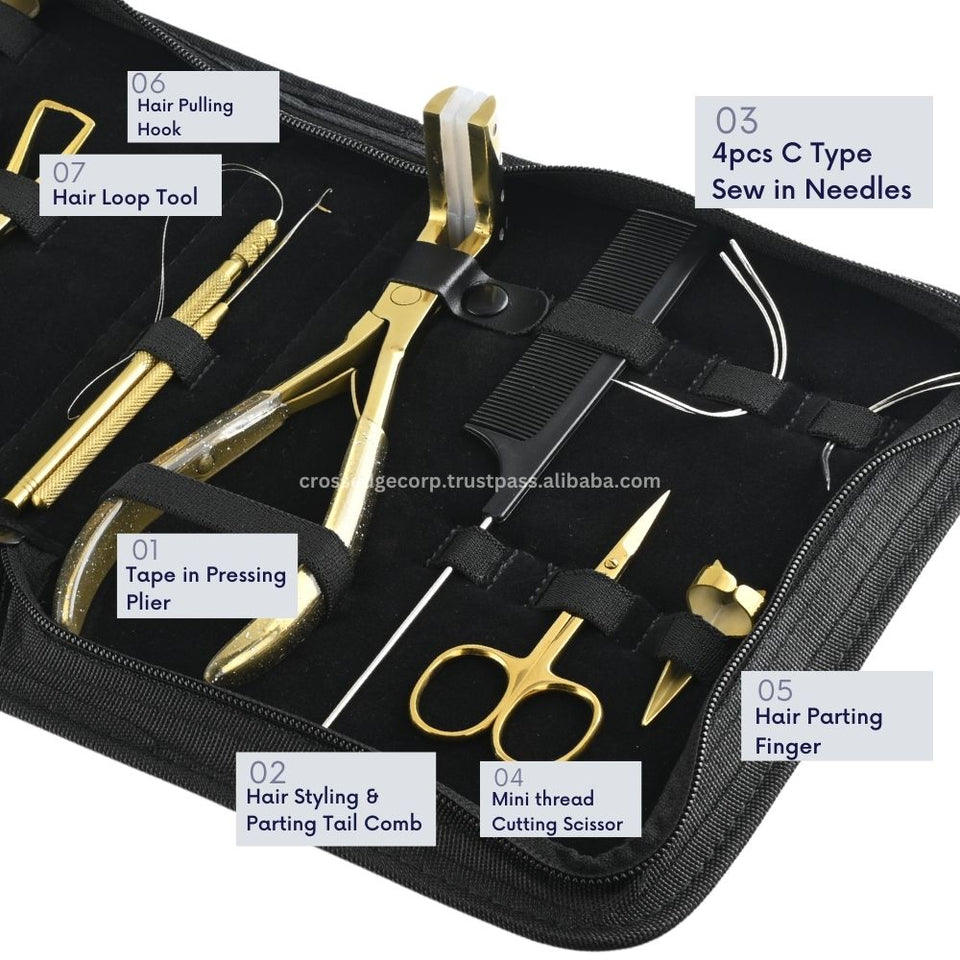 Hair extension tools including | Tape in Plier | Precision Hair Parting Tool in gold color