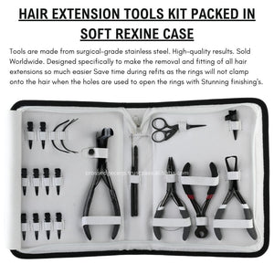 Black Hair extension tools including | 3 Hole Micro Beads & Nano Rings Plier Keratin | Bond Cutter