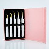 Fiber Tip Lash Tweezers - Matte White with Gold Tip