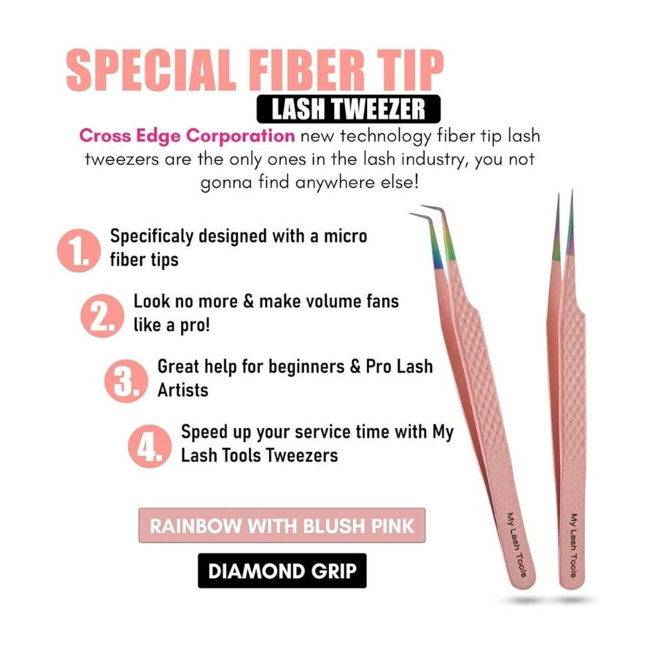 Pink Fiber Tip Lash Tweezers for Eyelash Extensions - Cross Edge Corporation