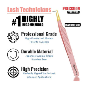 Diamond Grip Pink Fiber Tip Lash Tweezers for Eyelash Extensions - Cross Edge Corporation