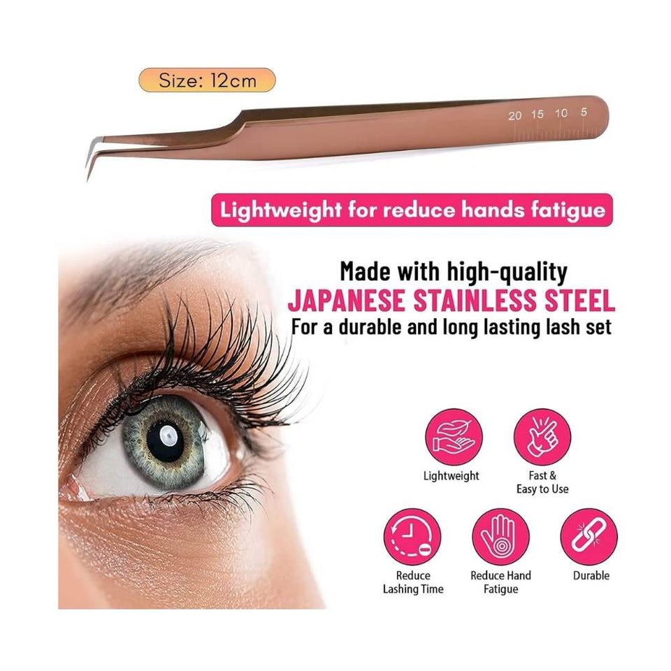 Fiber Tip Lash Tweezers Rose Gold for Eyelash Extensions - Cross Edge Corporation