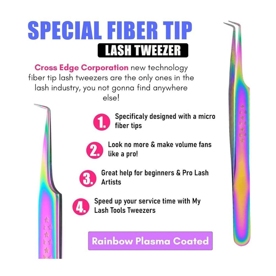 Rainbow Isolation Fiber Tip Lash Tweezers for Eyelash Extensions - Cross Edge Corporation