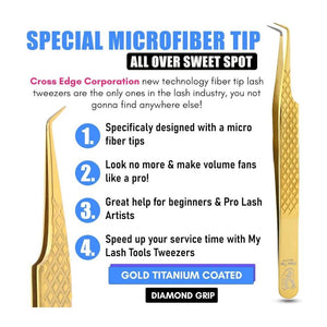 Fiber Tip Isolation Lash Tweezers Gold for Eyelash Extensions - Cross Edge Corporation