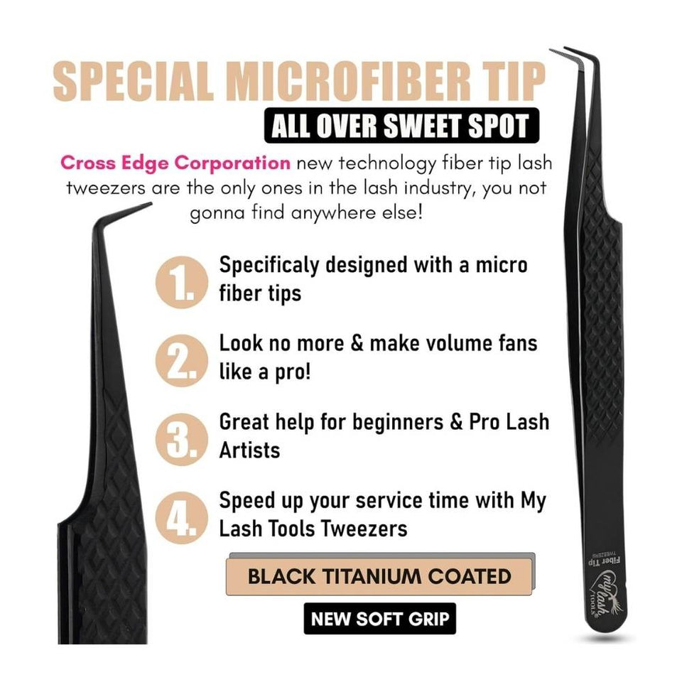 Fiber Tip Isolation Lash Tweezers in Black for Eyelash Extensions - Cross Edge Corporation