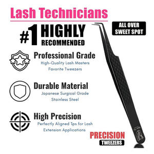 Fiber Tip Isolation Lash Tweezers in Black for Eyelash Extensions - Cross Edge Corporation