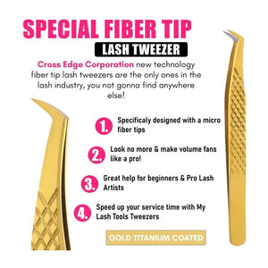 Golden Solo Fiber Tip Eyelash Extension Tweezers for lashes - Cross Edge Corporation