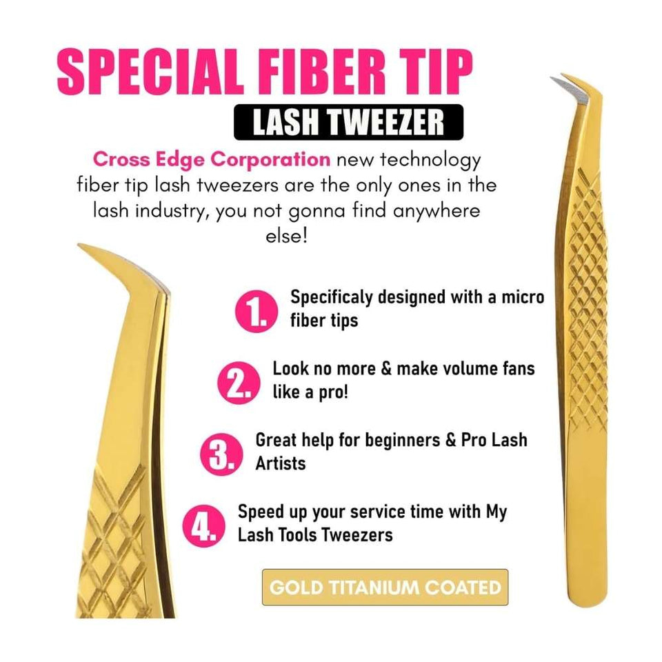 Golden Solo Fiber Tip Eyelash Extension Tweezers for lashes - Cross Edge Corporation