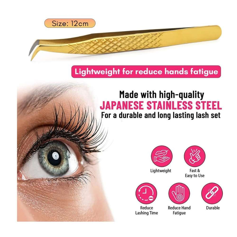 Golden Solo Fiber Tip Eyelash Extension Tweezers for lashes - Cross Edge Corporation