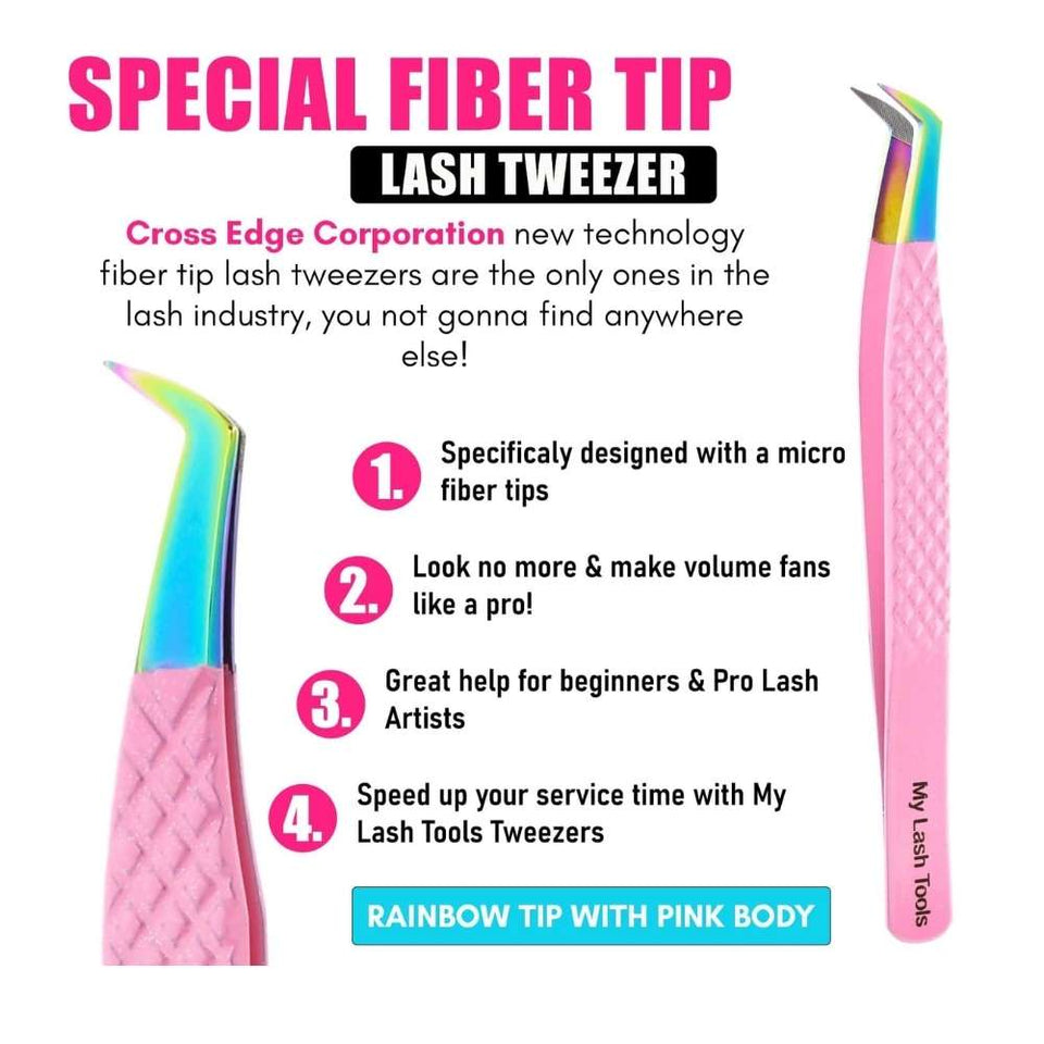 Pink Solo Fiber Tip Boot Volume Eyelash Extension Tweezers for lashes - Cross Edge Corporation