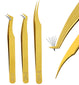 Gold Eyelash Extension Tweezers set Fiber Tip Lash Tweezers for Lash Extensions (3pcs) - Cross Edge Corporation