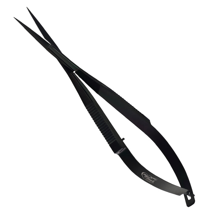 Eyebrow & Eyelash Shaping & Trimming Spring Scissors 5 Inch straight Stainless Steel Precision Scissor (Black) - Cross Edge Corporation