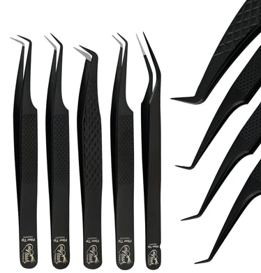 Black Tweezers Professional Lashing Tweezers, 5Pcs Stainless Steel