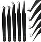 Black Fiber Tip Lash Tweezers Set Precision Boot Volume Eyelash Extensions Tweezers (5pcs) - Cross Edge Corporation