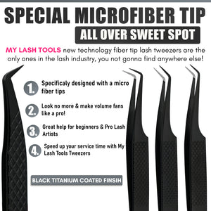 Black Tweezers Professional Lashing Tweezers, 5Pcs Stainless Steel