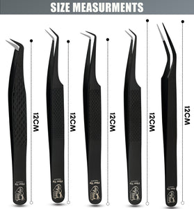 Black Tweezers Professional Lashing Tweezers, 5Pcs Stainless Steel