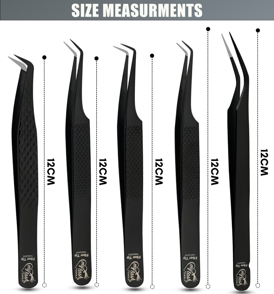 Black Tweezers Professional Lashing Tweezers, 5Pcs Stainless Steel