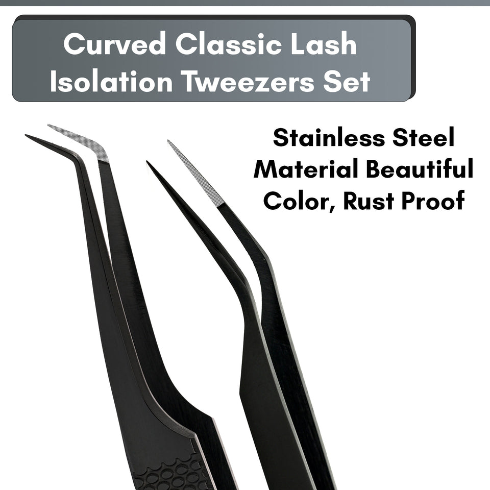 Black Tweezers Professional Lashing Tweezers, 5Pcs Stainless Steel