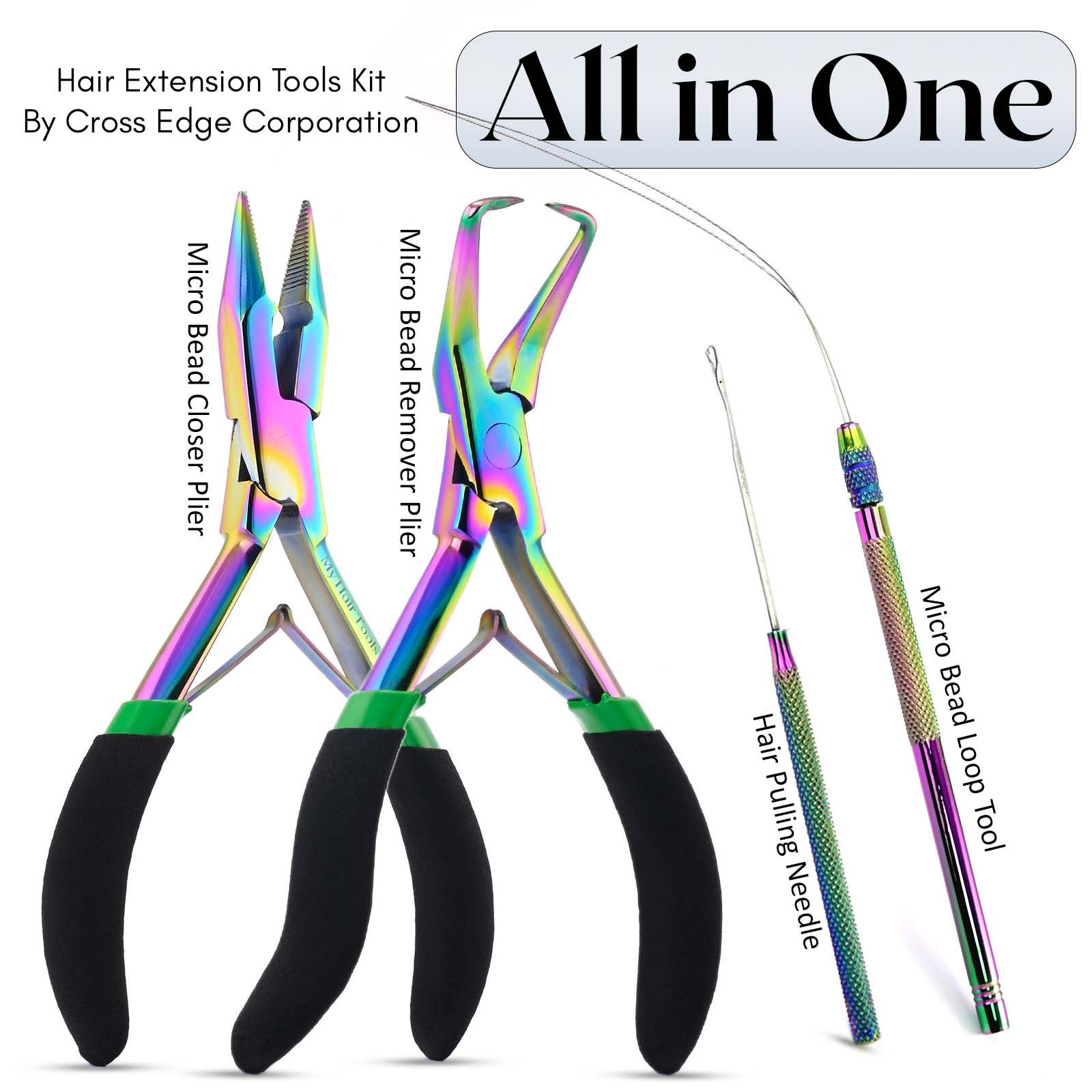 Hair Extensions Tools Kit Professional Hair Styling Tools Accessory 500 Pcs  Micro Ring Beads 1 Plier 2 Hook Needle Pulling Loop 2 Plastic Alligator